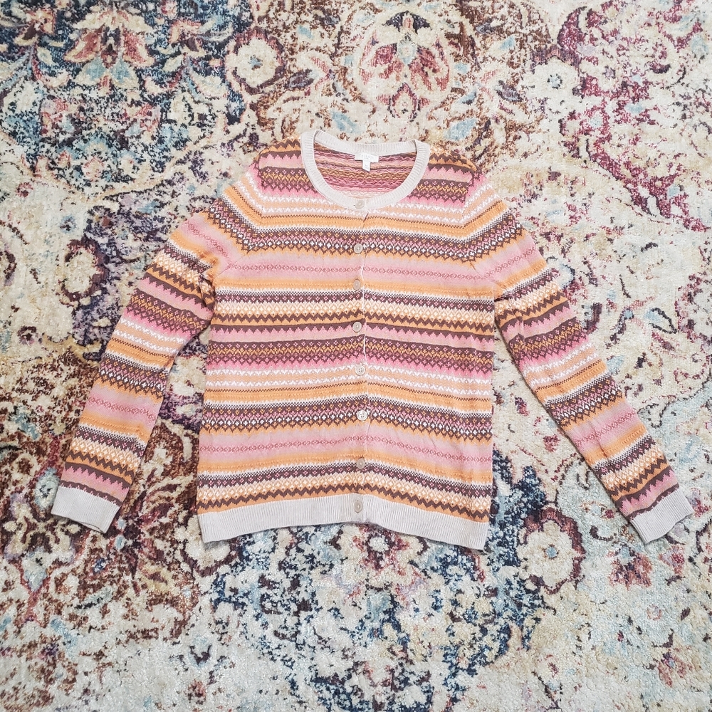 Talbots Fair Isle Cardigan Size Medium Petite - Picture 2 of 10